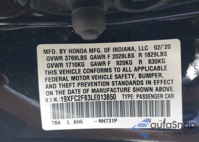 19XFC2F83LE013850: 41921891