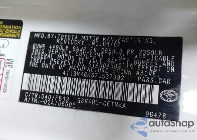 4T1BK46K67U537392: 41926038