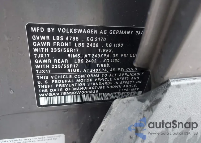 WVGAV75N39W003838: 41925843