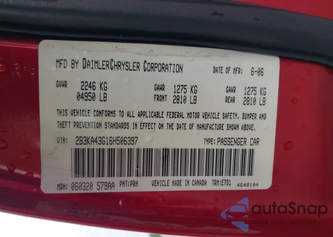 2B3KA43G16H506397: 41927370