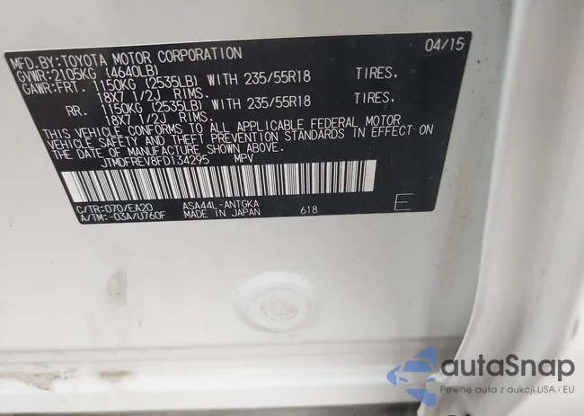 JTMDFREV8FD134295: 41928952