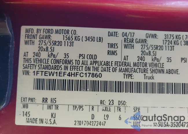 1FTEW1EF4HFC17860: 41929971