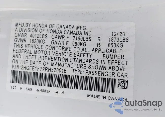 2HGFE1F72RH320016: 41931542