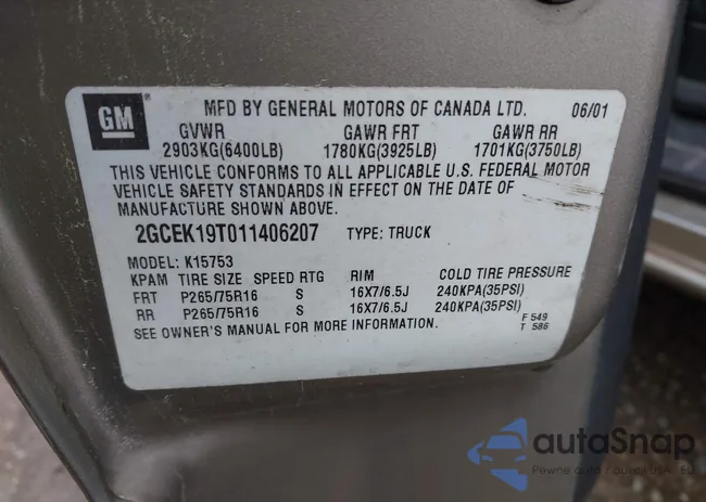 2GCEK19T011406207: 41931900