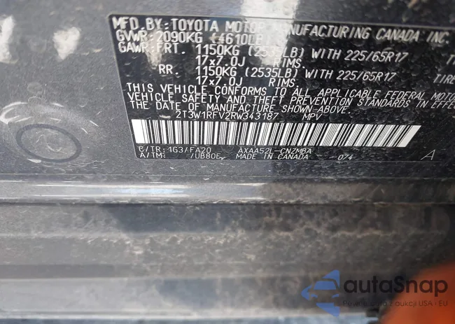 2T3W1RFV2RW343187: 41934422