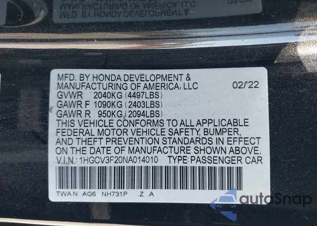 1HGCV3F20NA014010: 41935536