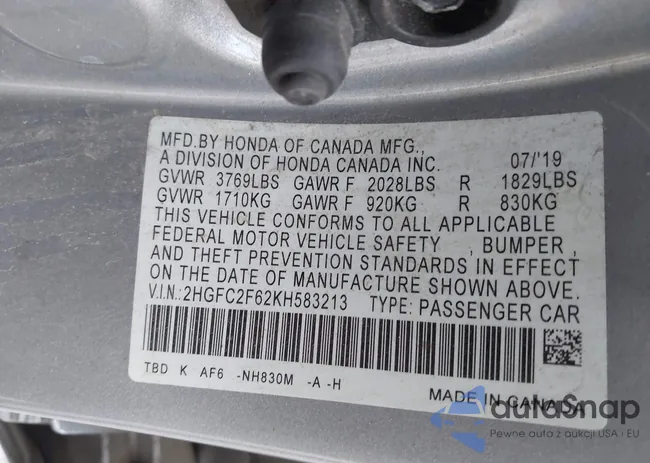 2HGFC2F62KH583213: 41935570