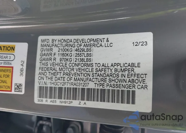 1HGCY2F71RA031207: 41936298