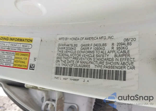 1HGCV2F33LA028905: 41937603