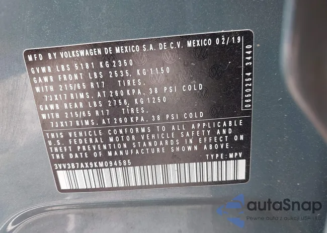 3VV3B7AX9KM094585: 41941077