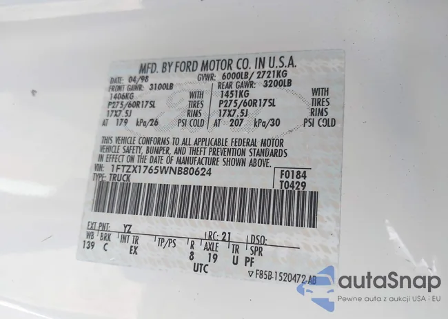 1FTZX1765WNB80624: 41941406