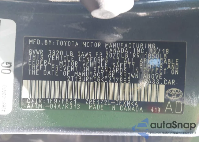 2T1BURHE6KC217899: 41940701