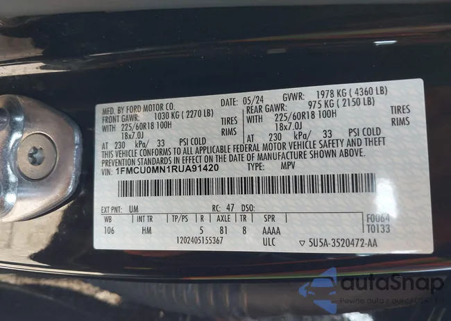 1FMCU0MN1RUA91420: 41941810