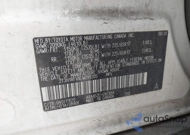 2T3H1RFVXLW099305: 41944085