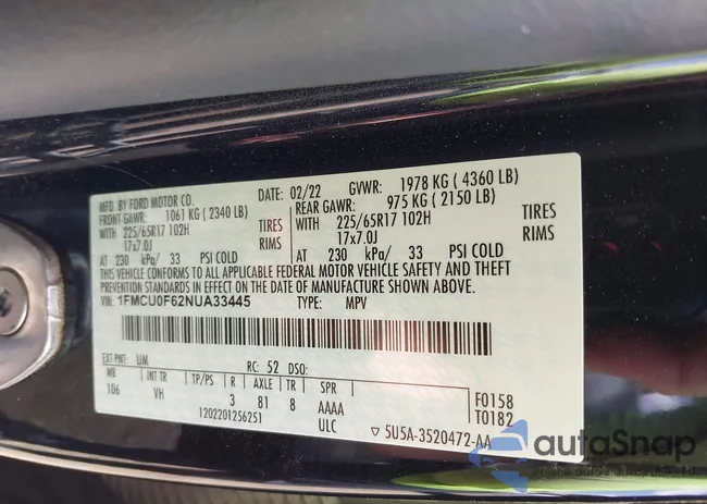 1FMCU0F62NUA33445: 41944511