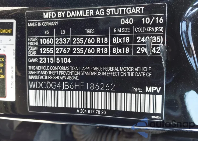 WDC0G4JB6HF186262: 41948016