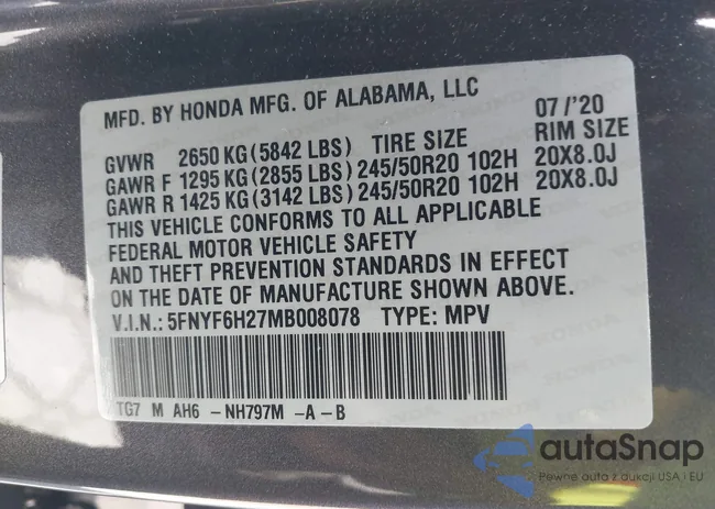 5FNYF6H27MB008078: 41949086