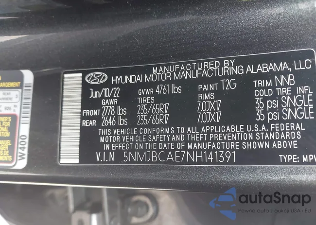 5NMJBCAE7NH141391: 41949157