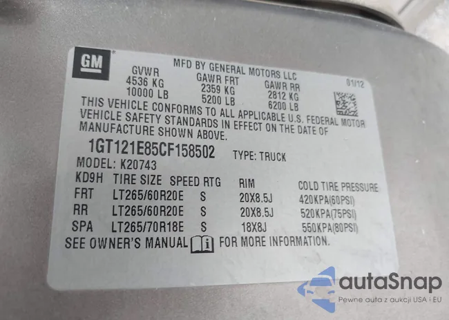 1GT121E85CF158502: 41949165