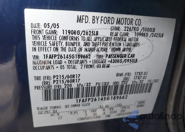 1FAFP26145G189662: 41948827