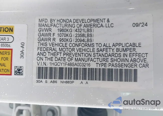 1HGCY1F48SA003216: 41950219