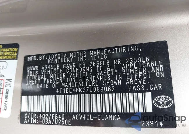 4T1BE46K27U089062: 41951025