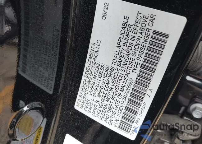 1HGCV1F34NA085899: 41952256