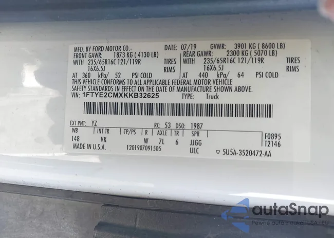 1FTYE2CMXKKB32625: 41952410