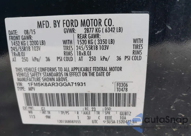 1FM5K8AR3GGA71931: 41951890