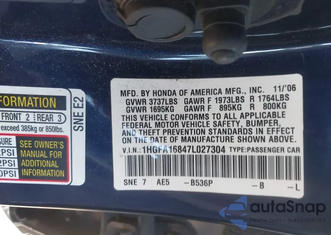 1HGFA16847L027304: 41955789