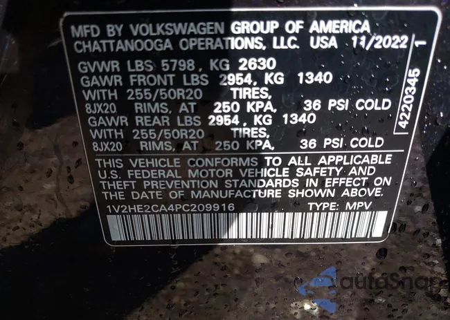 1V2HE2CA4PC209916: 41957199