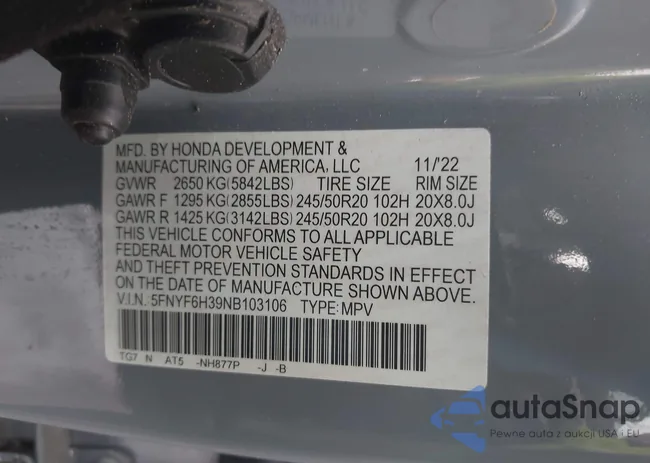 5FNYF6H39NB103106: 41957671