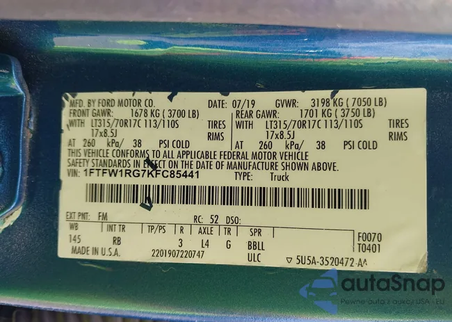 1FTFW1RG7KFC85441: 41957705