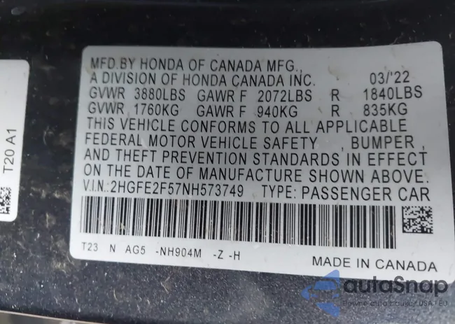 2HGFE2F57NH573749: 41957803