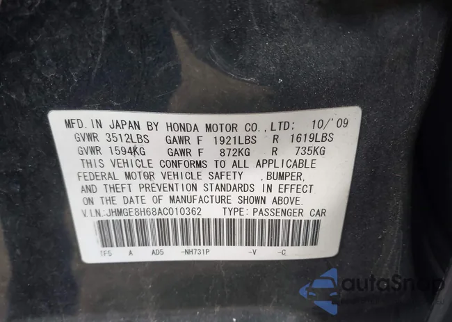 JHMGE8H68AC010362: 41961185