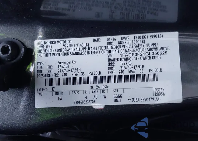 1FADP3F21GL356625: 41961344