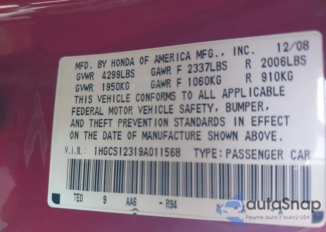 1HGCS12319A011568: 41960754