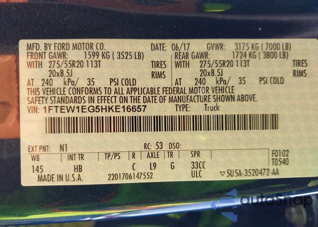 1FTEW1EG5HKE16657: 41962732