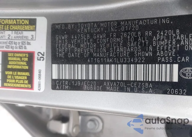 4T1G11AK1LU334922: 41964012