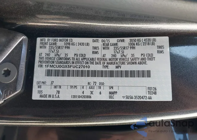 1FMCU0GX5FUC27010: 41964118