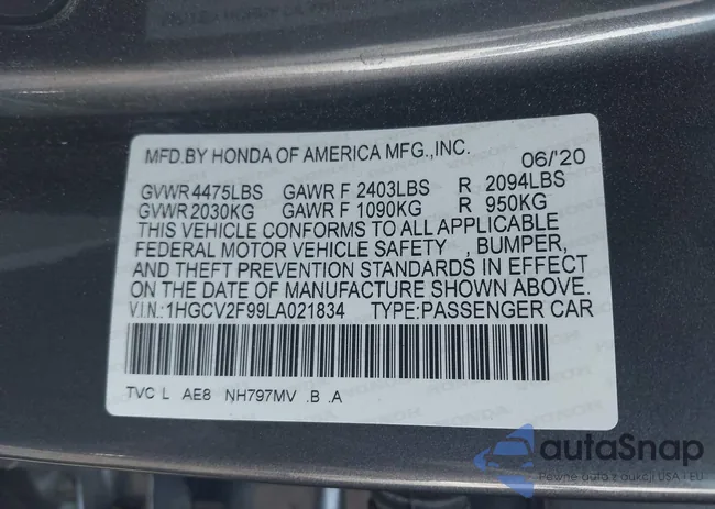 1HGCV2F99LA021834: 41966071