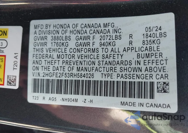 2HGFE2F53RH584026: 41965676