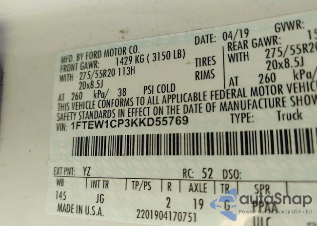 1FTEW1CP3KKD55769: 41965874