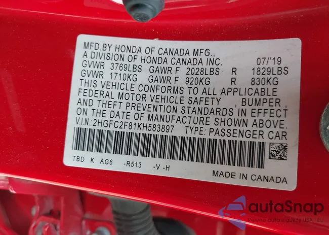 2HGFC2F81KH583897: 41968004