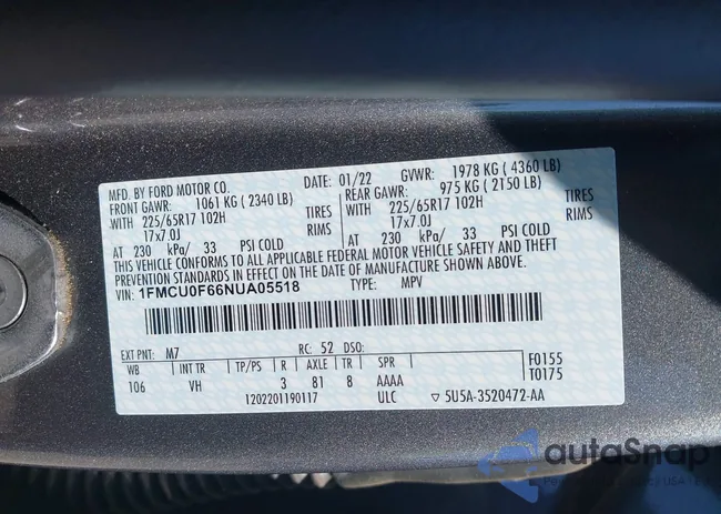 1FMCU0F66NUA05518: 41967667