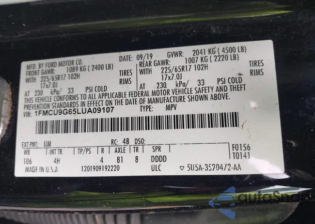 1FMCU9G65LUA09107: 41967725