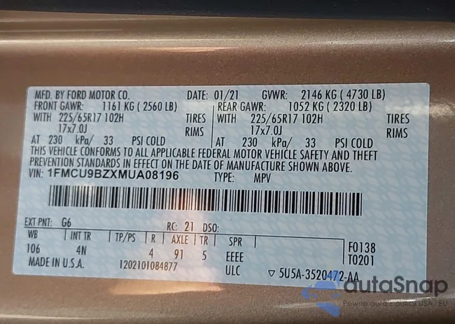 1FMCU9BZXMUA08196: 41967727