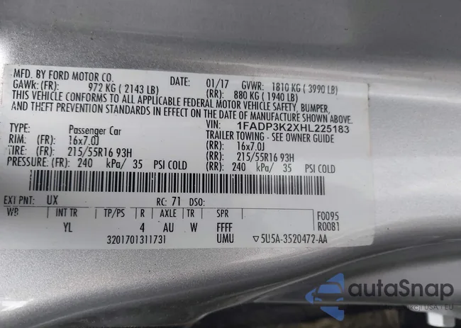 1FADP3K2XHL225183: 41968588