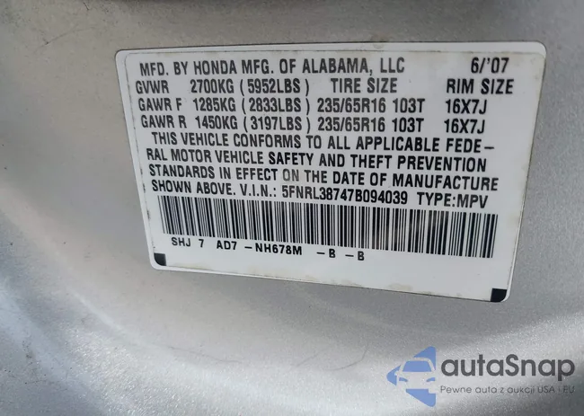 5FNRL38747B094039: 41968877