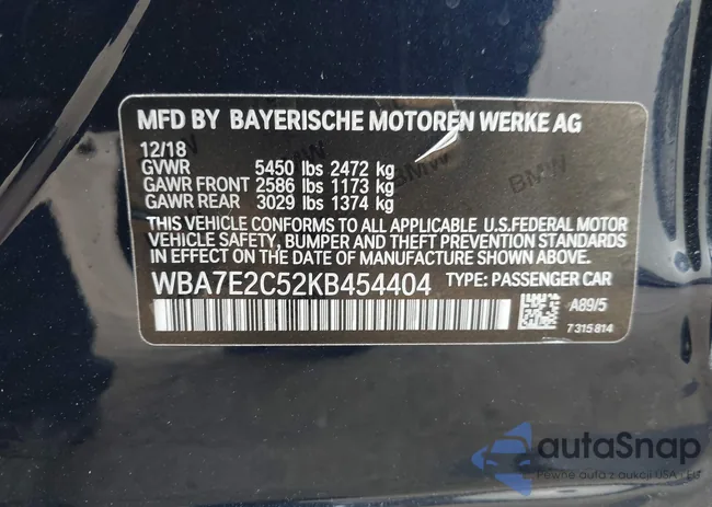 WBA7E2C52KB454404: 41970681